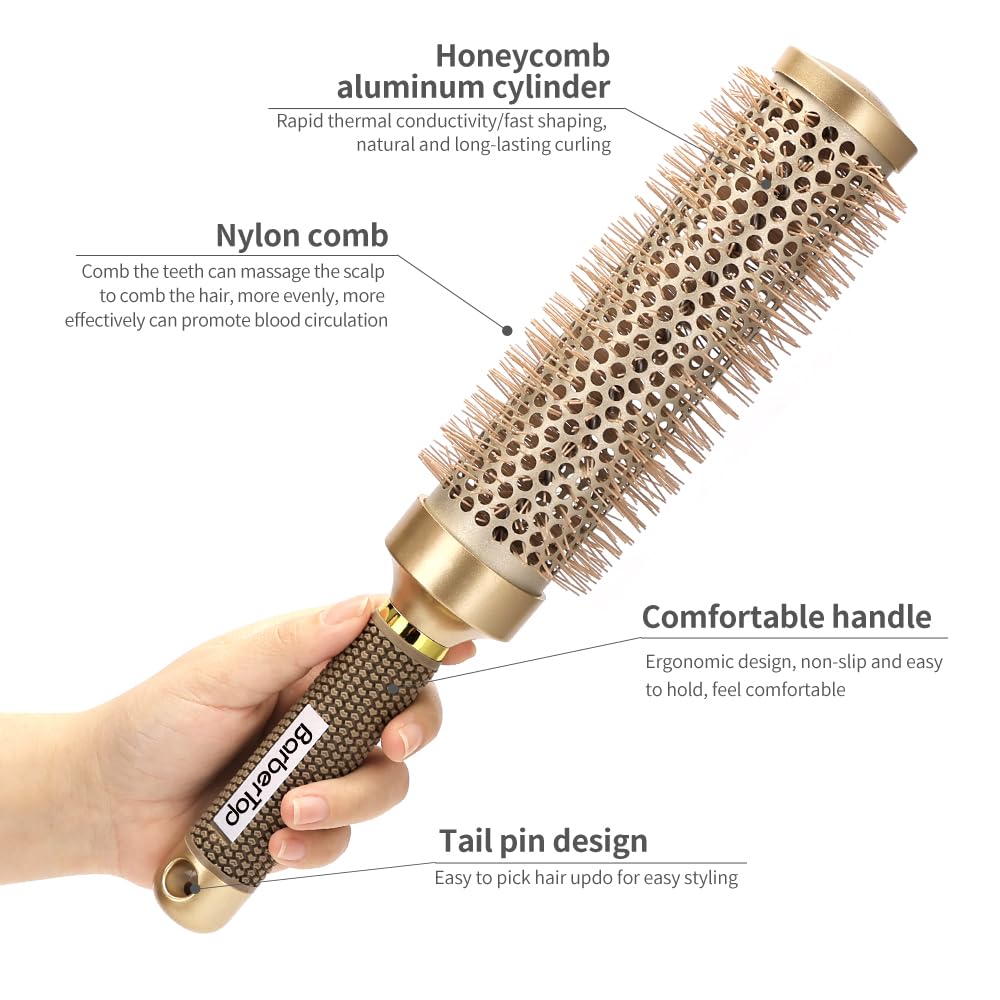 4-Piece Round Hair Brush For Blow Drying, Blow Drying & Styling Roller Brush for Blow Drying, for Women, Volume & Shine, Brown, Hair Brush for Thick Hair