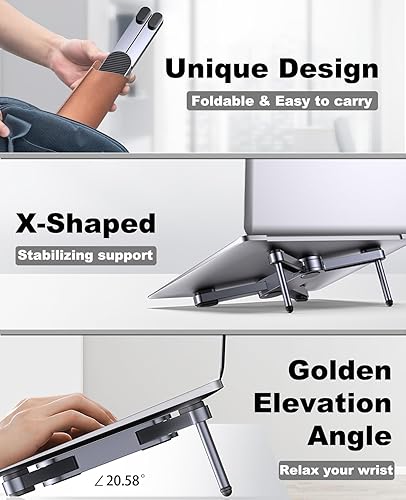 Miniatura 4 de YICOSUN New Concept - Soporte ergonómico ajustable de aluminio para MacBook ProAir de hasta 15.6 pulgadas, soporte de computadora plegable y