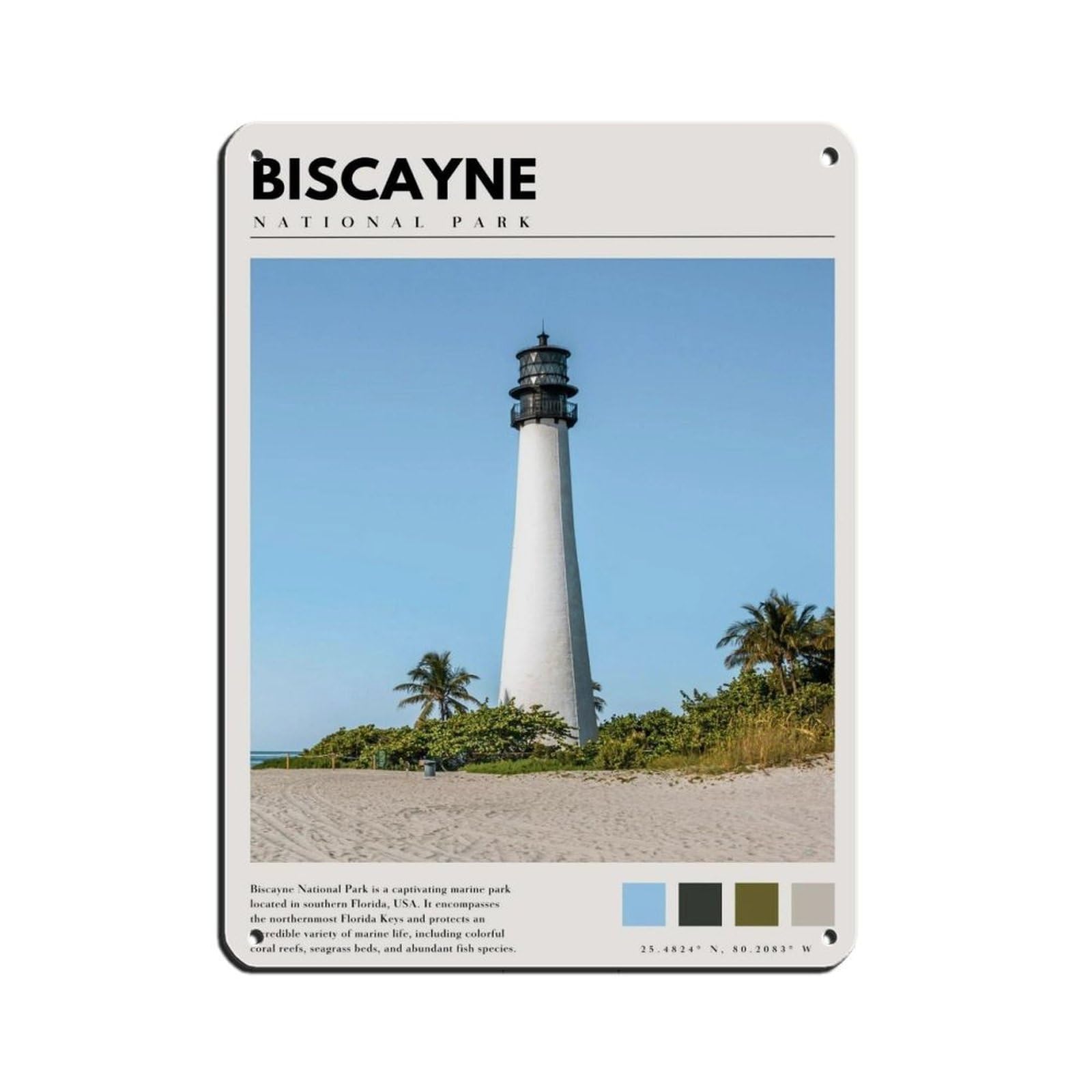 Biscayne National Park Poster Biscayne Lighthous Retro Poster Metal Tin Sign Chic Art Retro Iron Painting Bar People Cave Cafe Family Garage Poster Wall Decoration 12x16inch(30x40cm)