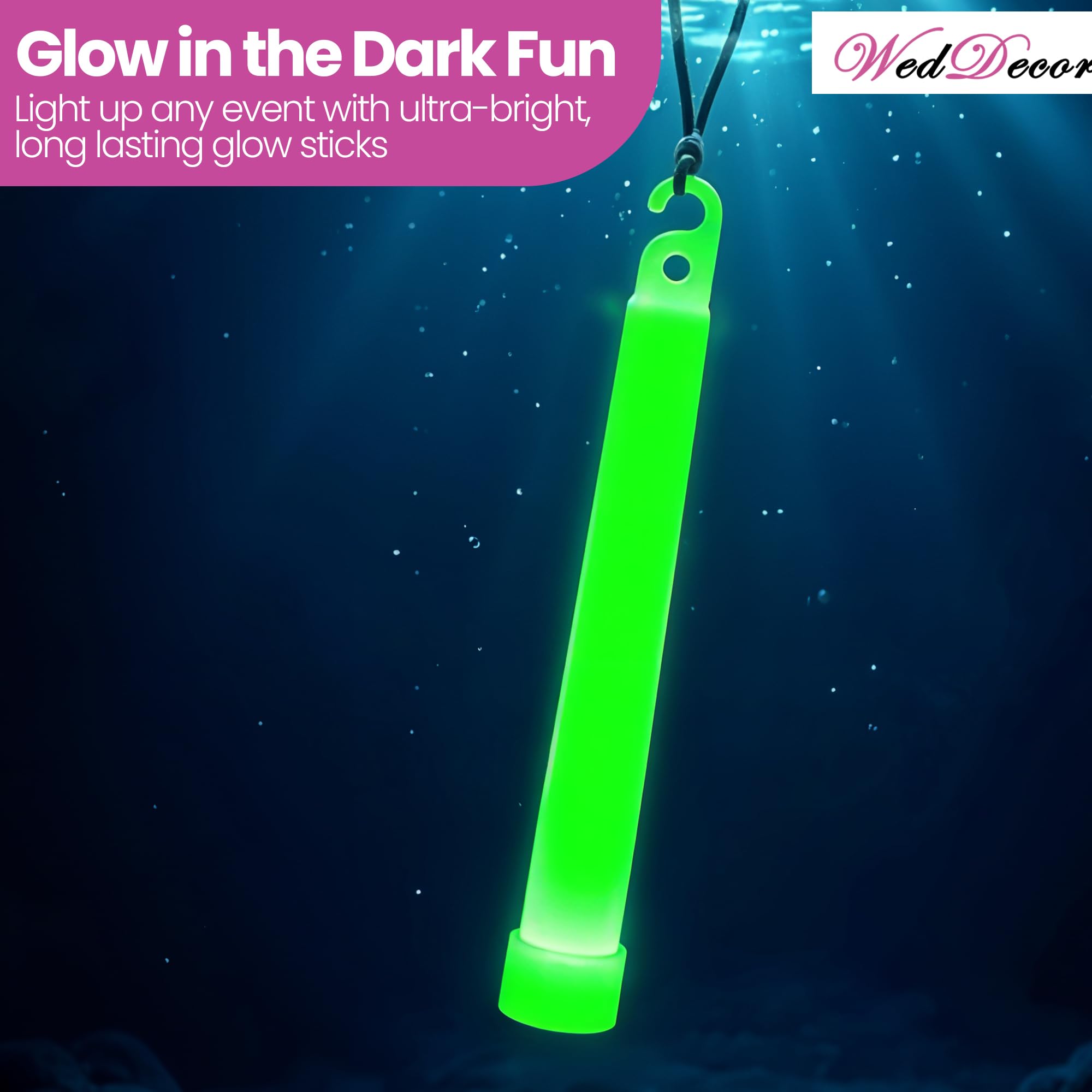 WedDecor Neón Barra Luminosa Tubos Fluorescente 6 Inches 25pcs Verde Brilla en la Oscuridad