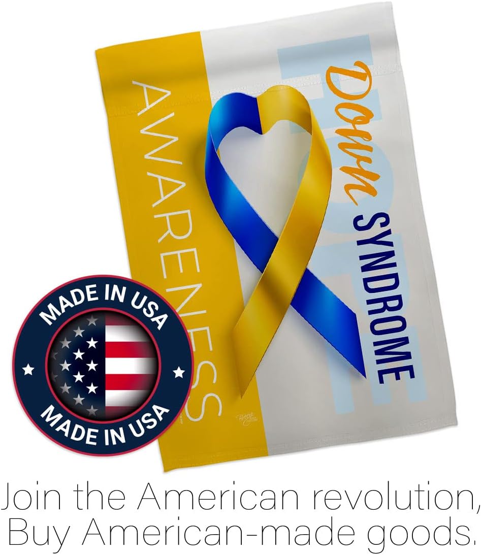 Breeze Decor Down Syndrome Awareness House Flag Set Support Inspirational Survivor Ribbon Prevention Cancer Autism Breast BLM Wall Art Banner Small Garden Yard Gift Home Decoration, Made in USA