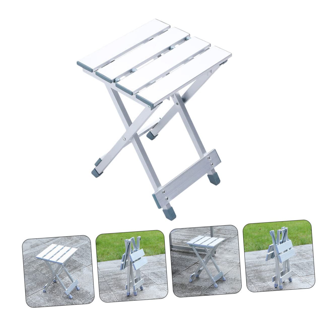 BESPORTBLE Sedia Pieghevole Superficie Liscia in Lega di Alluminio Argento Sgabello Portatile e Attività All'aperti per Campeggio e Picnic per Pesca