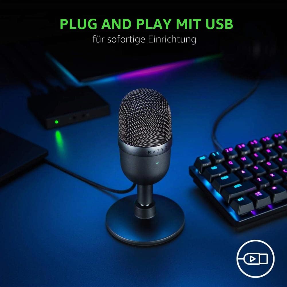 Razer Seiren X USB-Streaming-Mikrofon, Profi-Qualität, integrierte Stoßdämpfer-Halterung, Supernieren-Richtcharakteristik, eloxiertes Aluminium Matte Black