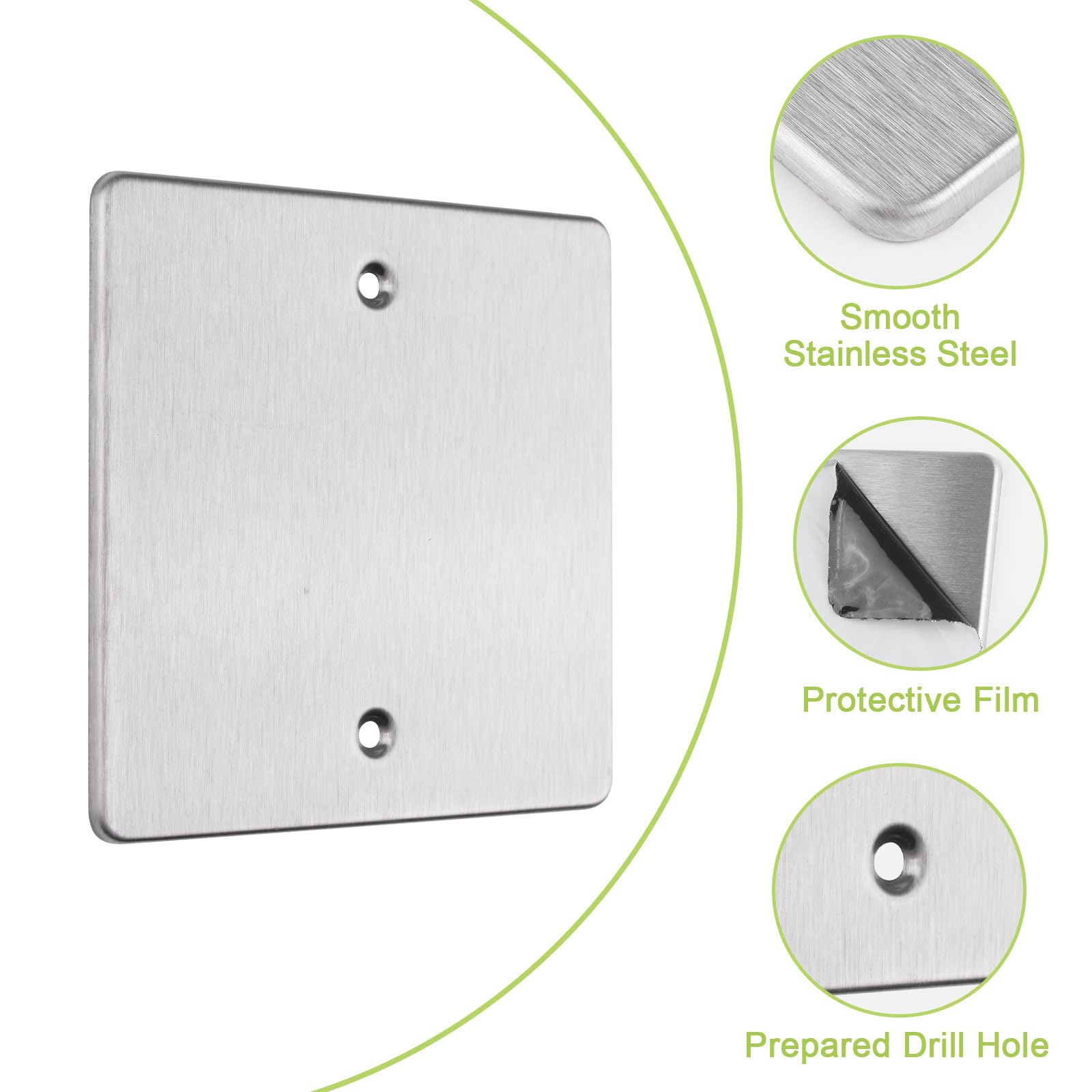 UFURMATE Blanking Cover Plate 2Pcs 4.72" x 4.72" Stainless Steel Wall Hole Cover Gang Blank Device Electrical Covers for Socket,Unused Outlets or Switches (Silver Grey) - Image 4