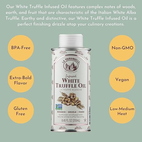 Miniatura 8 de La Tourangelle, Trío de aceites infundidos, aceite de albahaca, aceite de ajo, aceite de trufa blanca, sabor terroso gourmet complejo para rociar