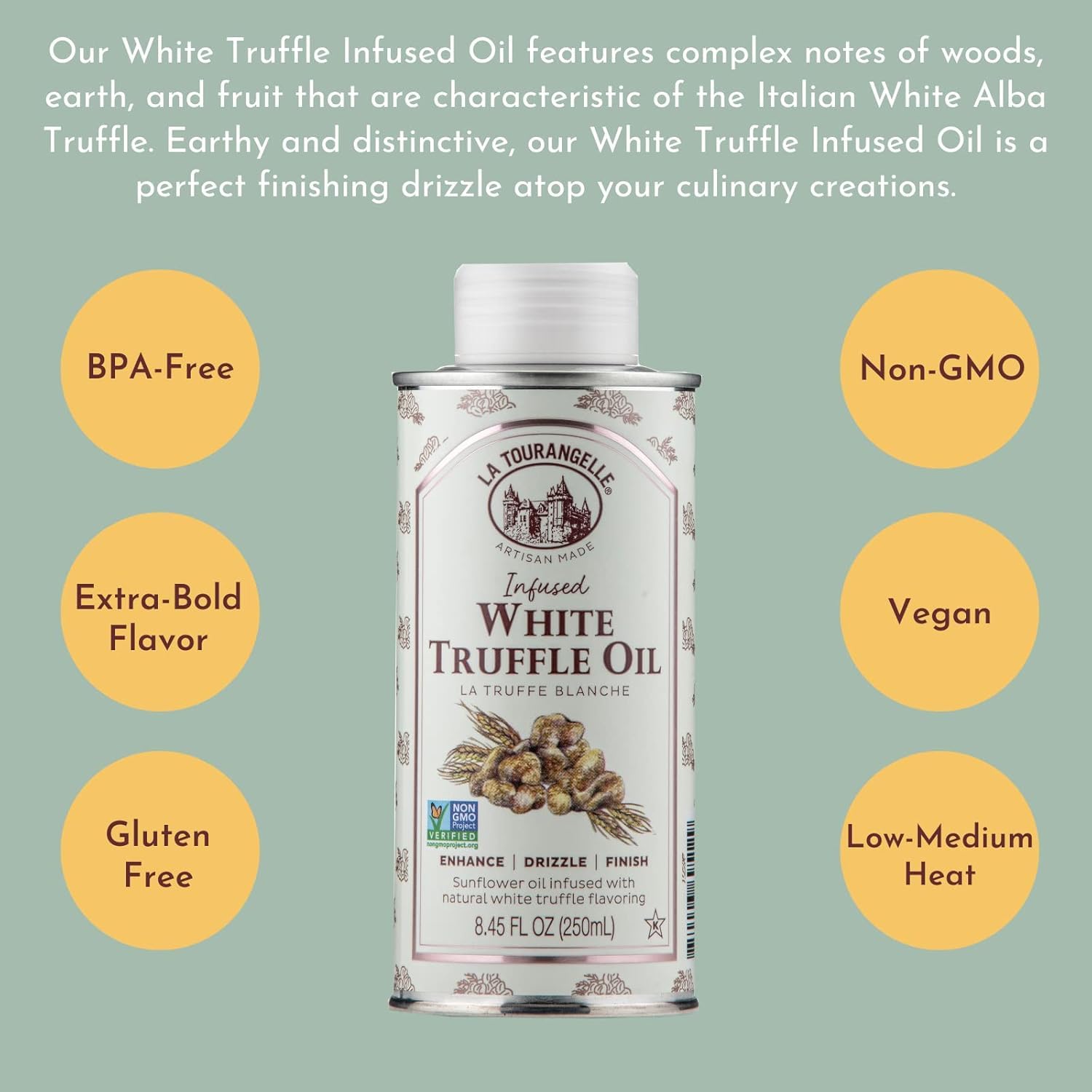 La Tourangelle, Infused Trio of Oils - Basil Oil, Garlic Oil, White Truffle Oil,Complex Gourmet Earthy Flavor for Drizzling over Pasta, Popcorn, Vegetables, Potatoes, Soup and More, 8.45 Fl Oz (Set of 3)