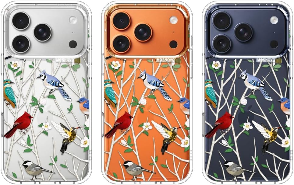 MOSNOVO for iPhone 17 Pro Case | Military Grade 6.6ft Drop Tested | Camera Control | Clear with Wild Bird Design - Image 3