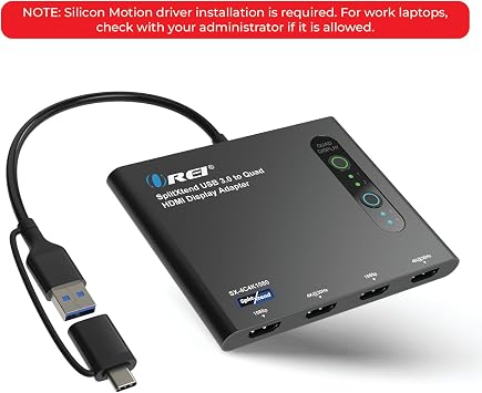 OREI SplitExtend HDMI Splitter Extended Display for Quad Monitor - Laptop Multiple Monitor Adapter with 4 Displays - USB-C to HDMI Adapter, 2X 4K@30Hz & 2X 1080p - Drivers Required - Windows/Mac