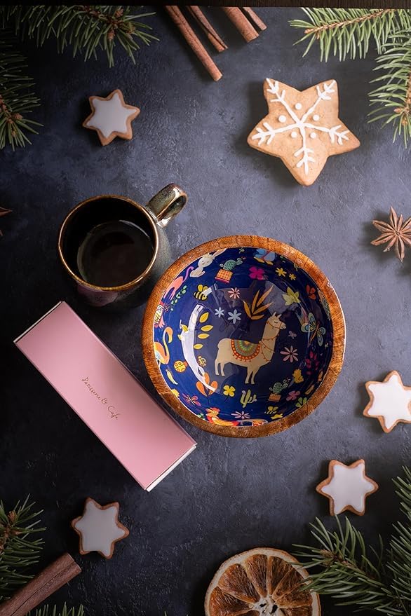 LIMA EXIM LLP Polka DOTT Multipurpose Serving Bowl for Home Kitchen| Classic & Elegant Handcrafted Mango Wood Bowls with Clear Enamel Design | Decorative Bowl for Snacks Salad Cereals Noodles