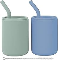 WeeSprout Silicone Straw Cups for Babies & Toddlers - 4oz & 8oz Set of 2 with Lids, Straw Stoppers, Measurement Markings, Dishwasher Safe
