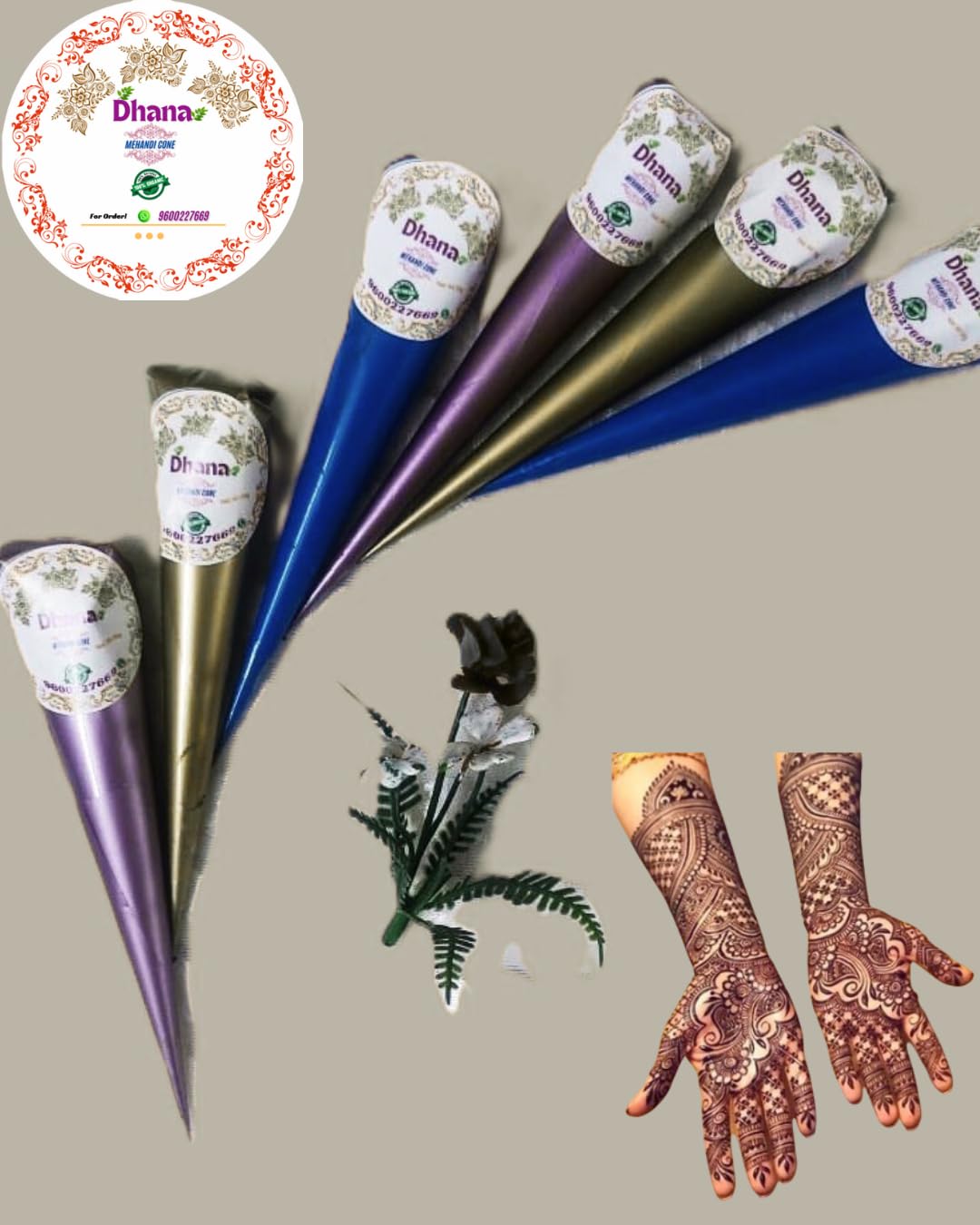 DHANA Natural Organic Henna Mehendi Cones, Dark Red-Brown Stain, Fine Detailing for Hands and Feet, 6 Pack-picture-15