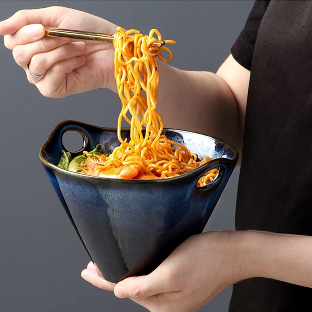 Cuenco de cerámica para Ramen con Fideos de 6,4 Pulgadas (Azul 16,3 x 10 cm)