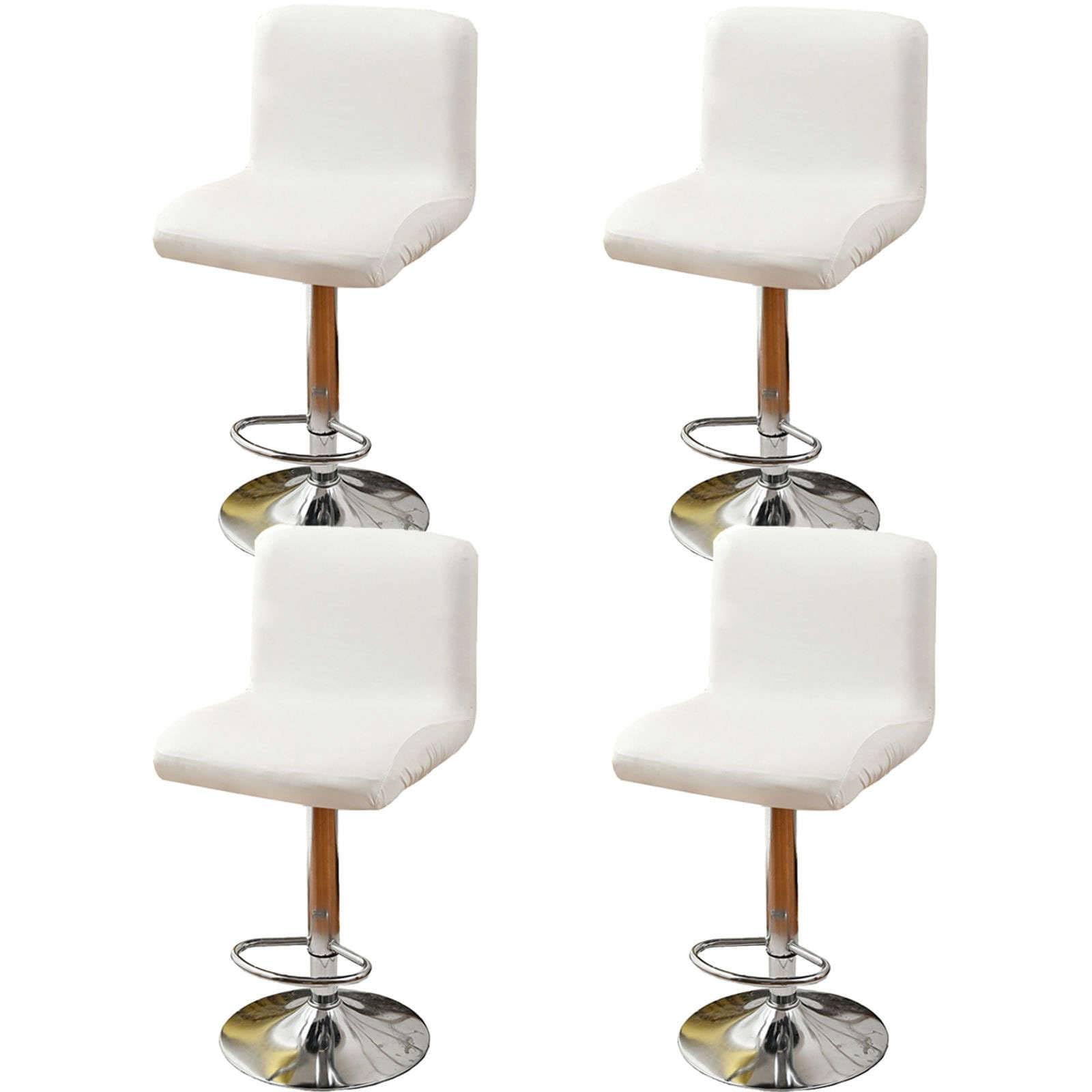 Waterproof Bar Stool Covers with Backs, PU Pub Chair Slipcover with Elastic Bottom Removable Dining Chair Cover for Cafe Bar-White-Set of 4
