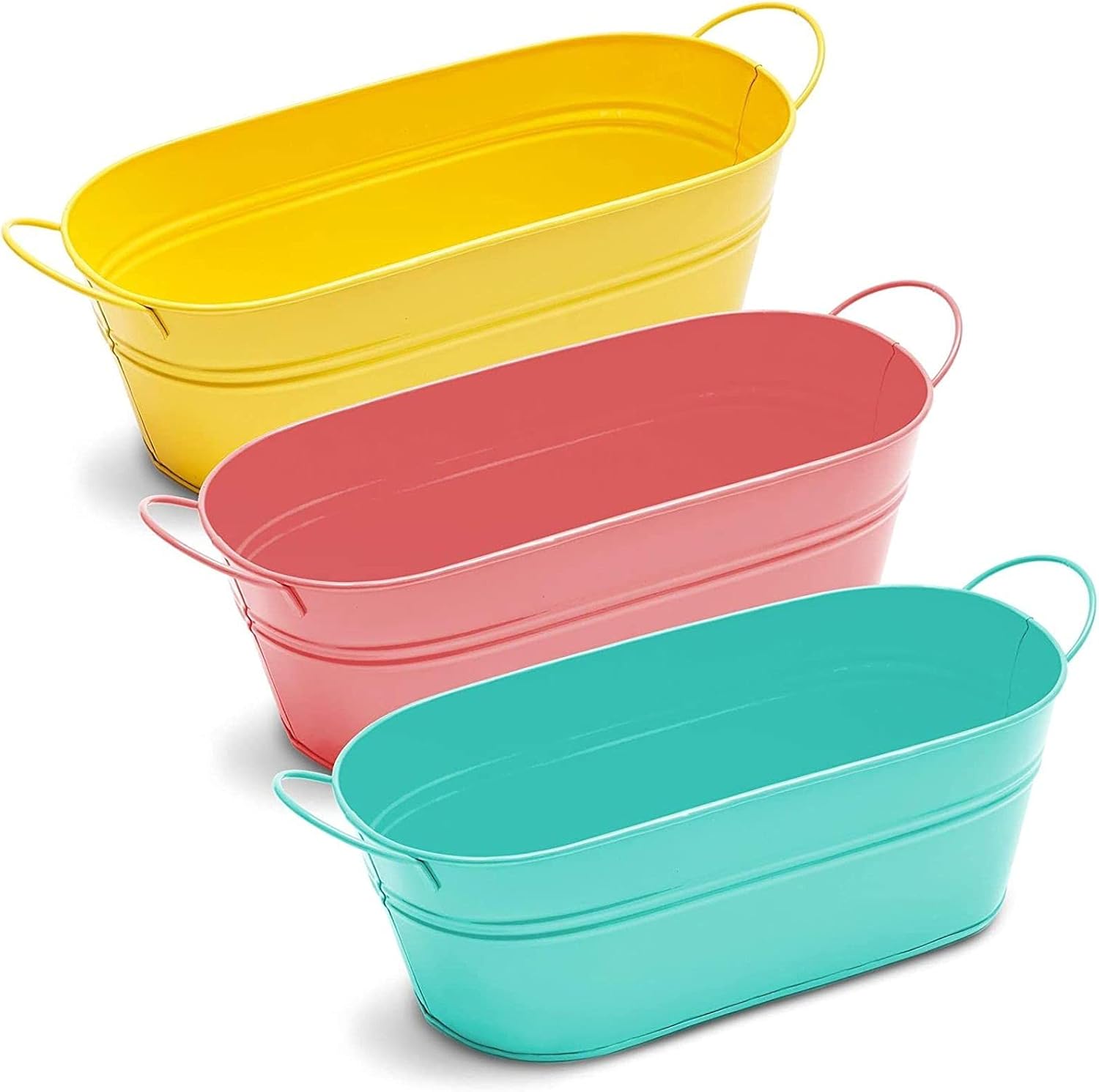 Juvale Metal Bucket Planter, Oval Planters (11.8 x 5.5 x 4 in, 3 Pack)