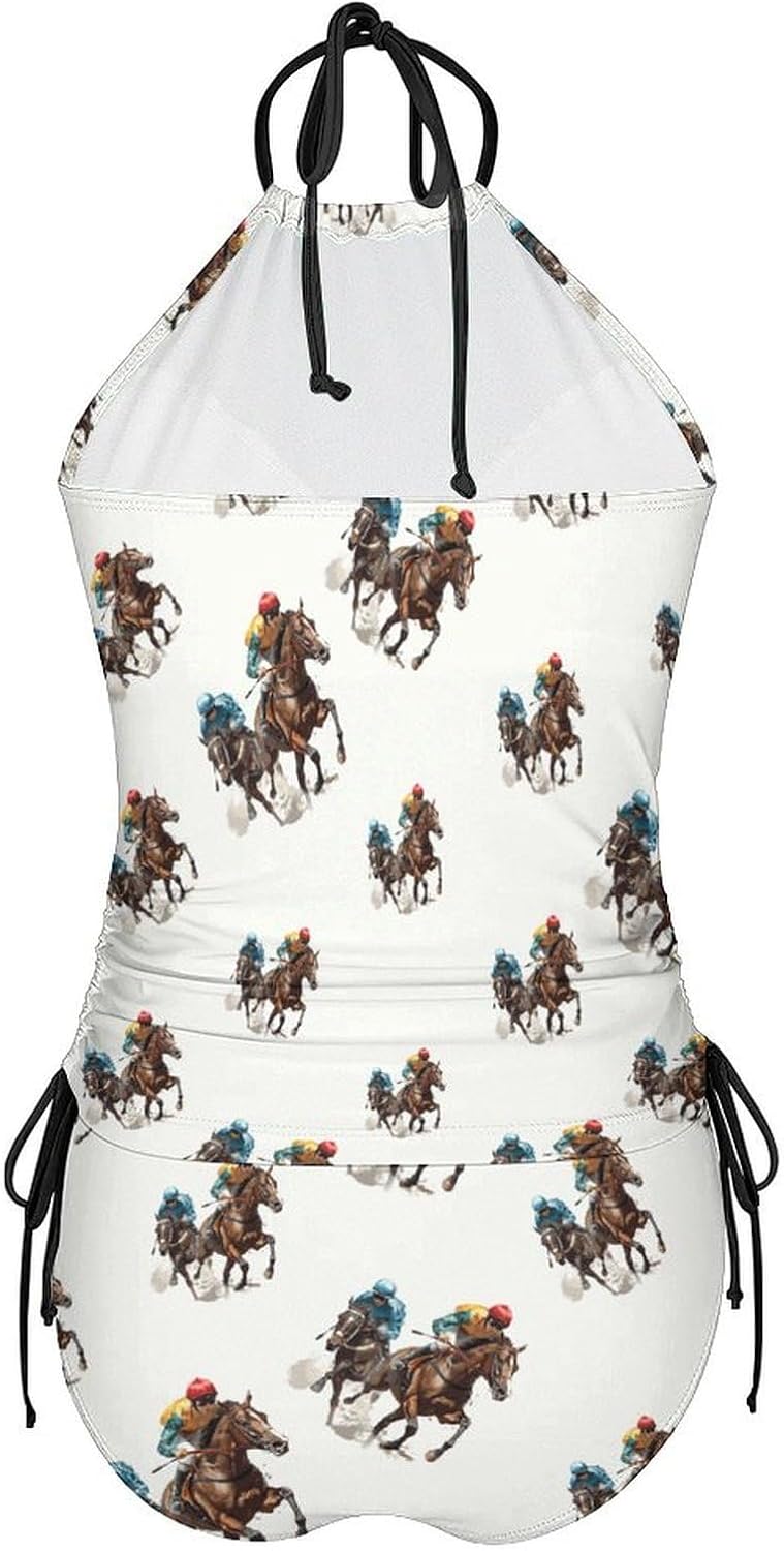 Jockeys Racing Horses Women's Tankini Swimsuit Two Piece Tummy Control Bathing Suits Tie String Swimwear