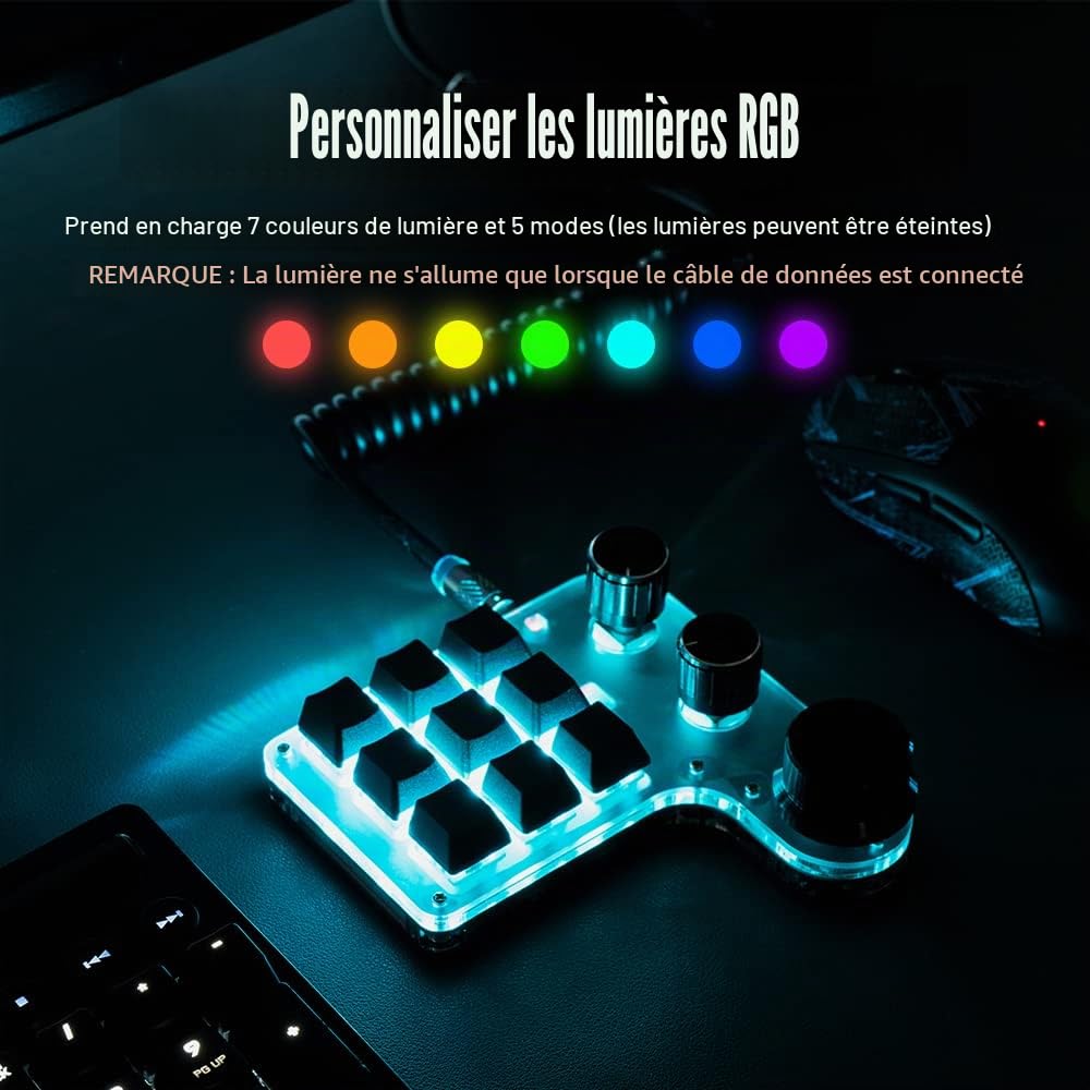 Mini clavier mécanique macro sans fil programmable clavier de jeu échangeable à chaud avec éclairage RVB, 2.4G & BT pour joueurs, programmeurs, bureau (blanc, 15 touches/3 boutons)