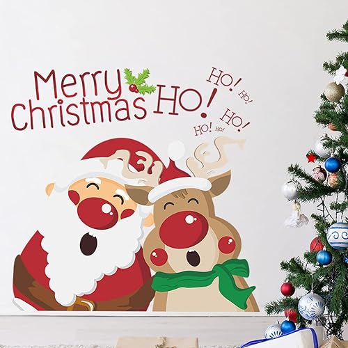 Miniatura 2 de Calcomanías de pared de Navidad, calcomanías de pared de Navidad de Papá Noel, calcomanías de pared extraíbles, vinilo de Navidad de renos