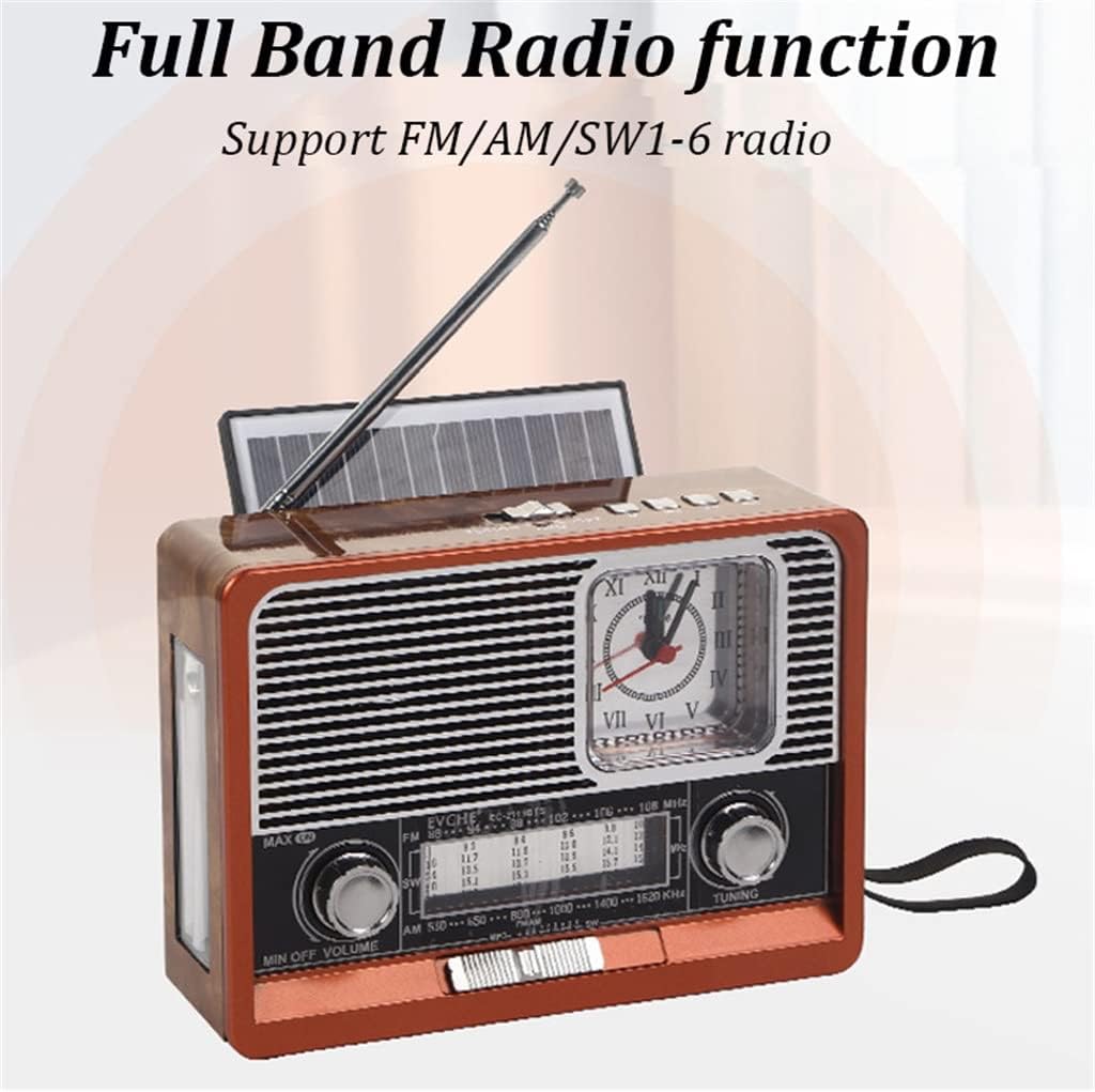 Portable Retro Radio FM/AM/SW1-6 Receiver BT Speaker Solar MP3 Music Player LED Light