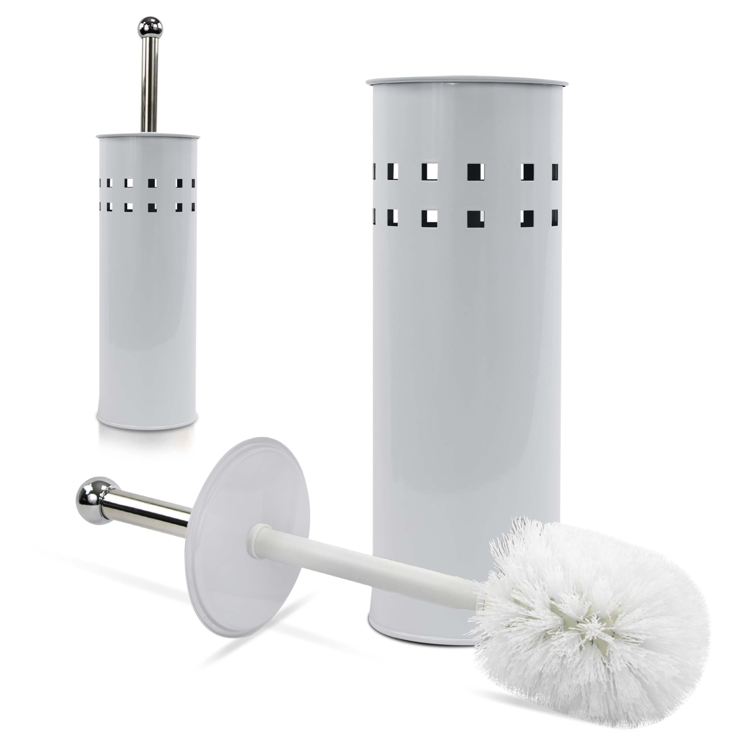 Denny International White Stainless Steel Toilet Brush Holder Free Standing Brush (White)