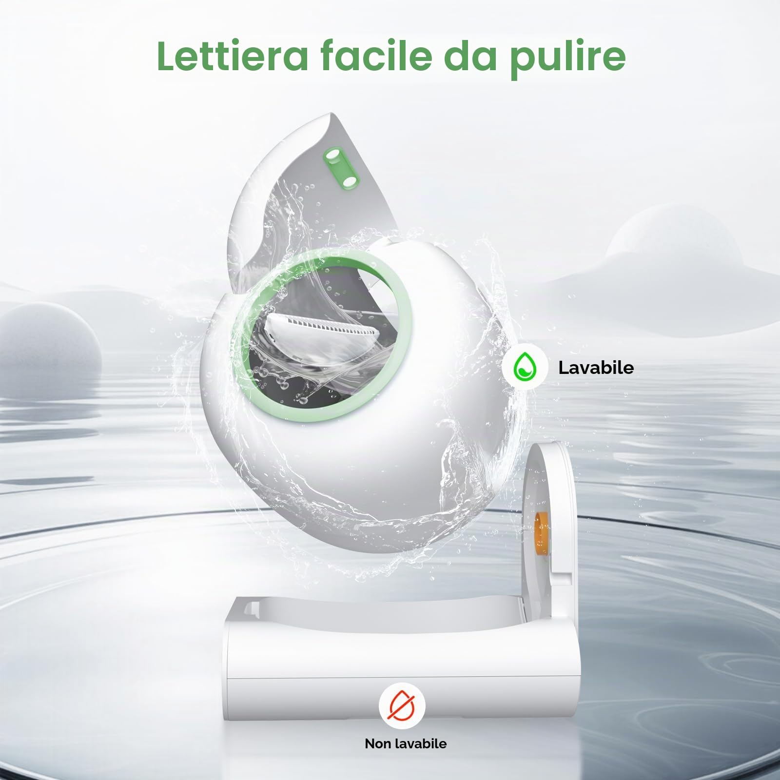 Lettiera elettrica autopulente per gatti, 65 L + 9 L, con ingresso basso, per più gatti, pulizia automatica con app, verde