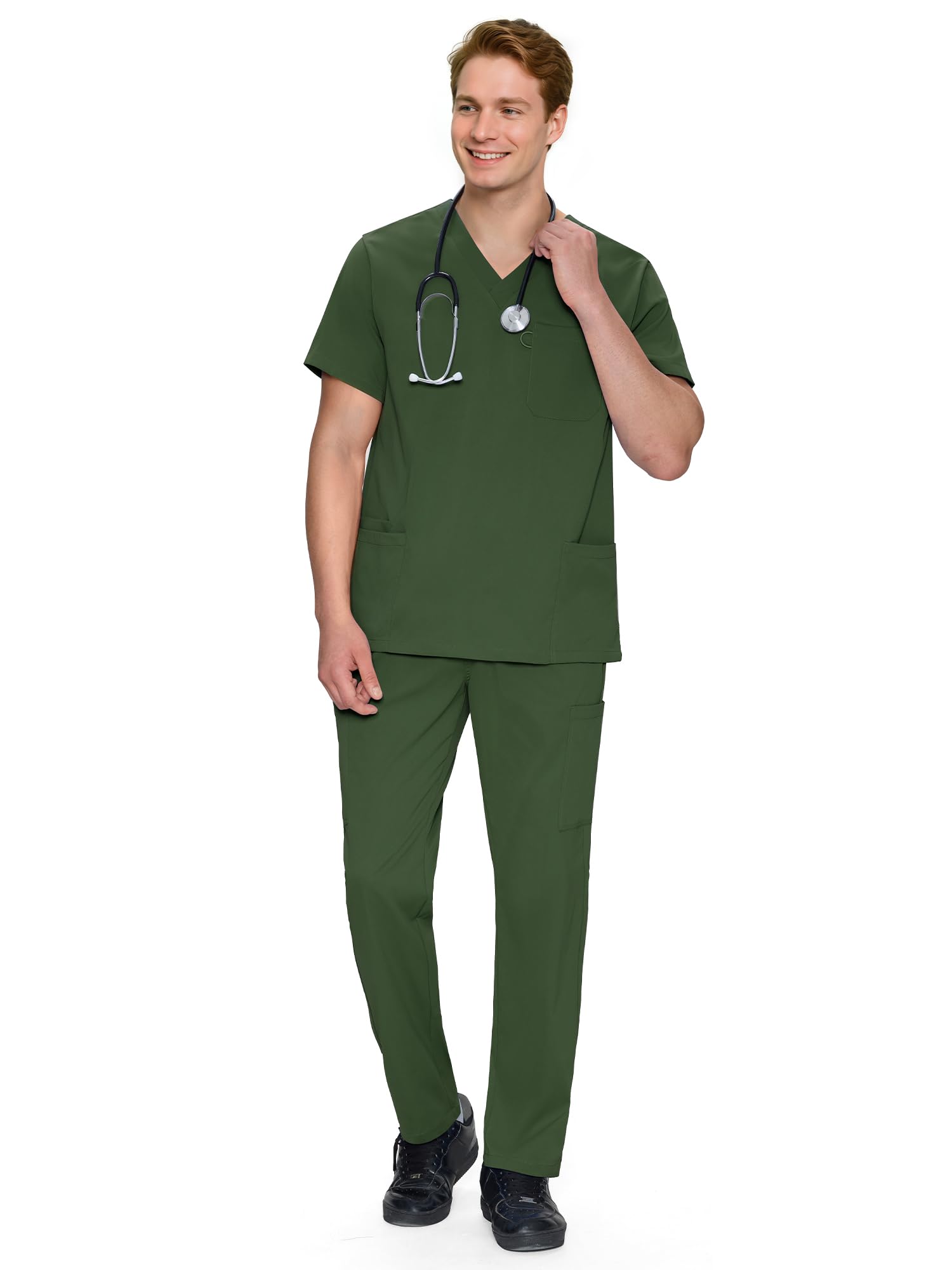 Scrubs for Men Set - V-Neck Scrub Top and Straight Leg Pants with 11 Pockets — view 20