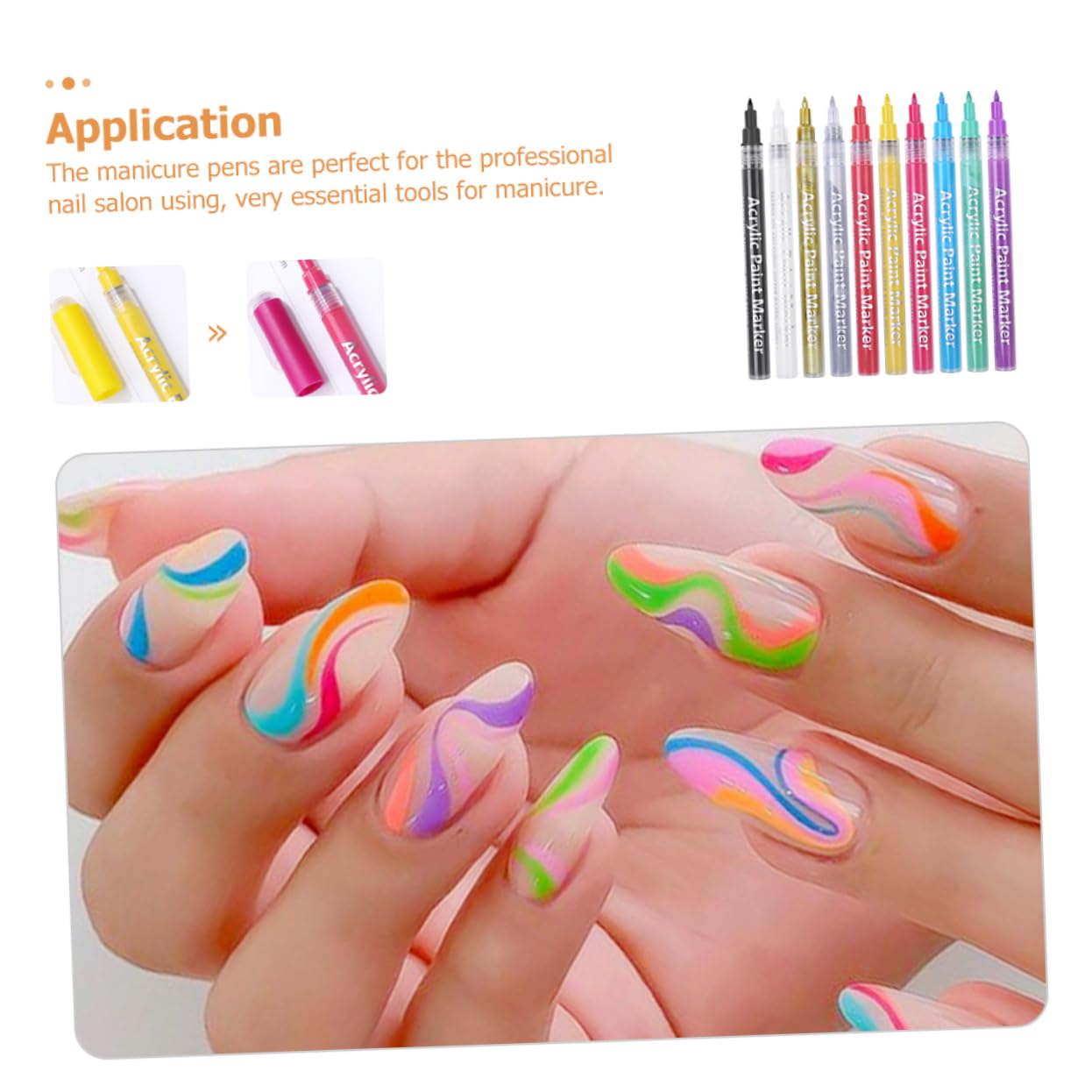 Healeved Bolígrafos y Superficie Lisa 10piezas para Pintar Uñas Agarre Cómodo para Decoración de Manicura en Casa y Salón Profesional