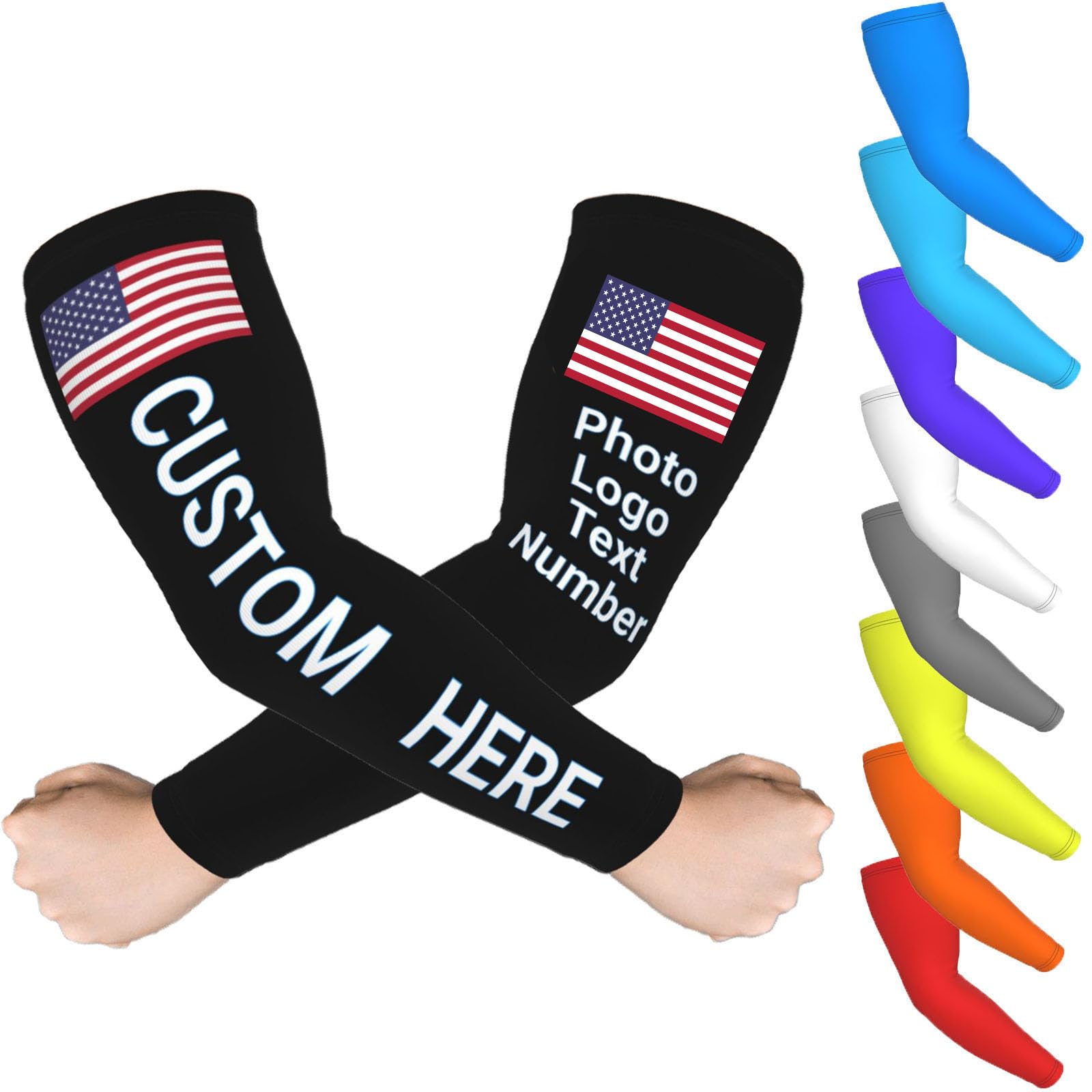 YRMZPPJW Custom Arm Sleeve Multiple Size Add Your Photo Logo Text Number. Sport Compression Elastic Breathable Sun Protection