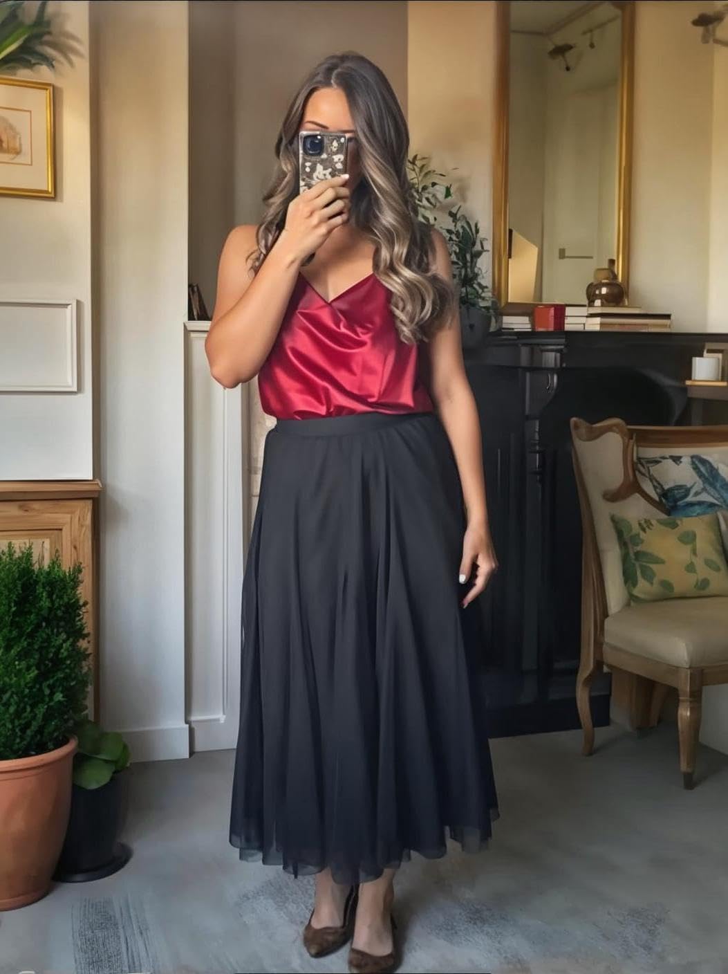 Happy Sailed Womens Tulle Skirt Elastic High Waisted A-Line Layered Flowy Long Skirts Date Night Outfit - Image 2