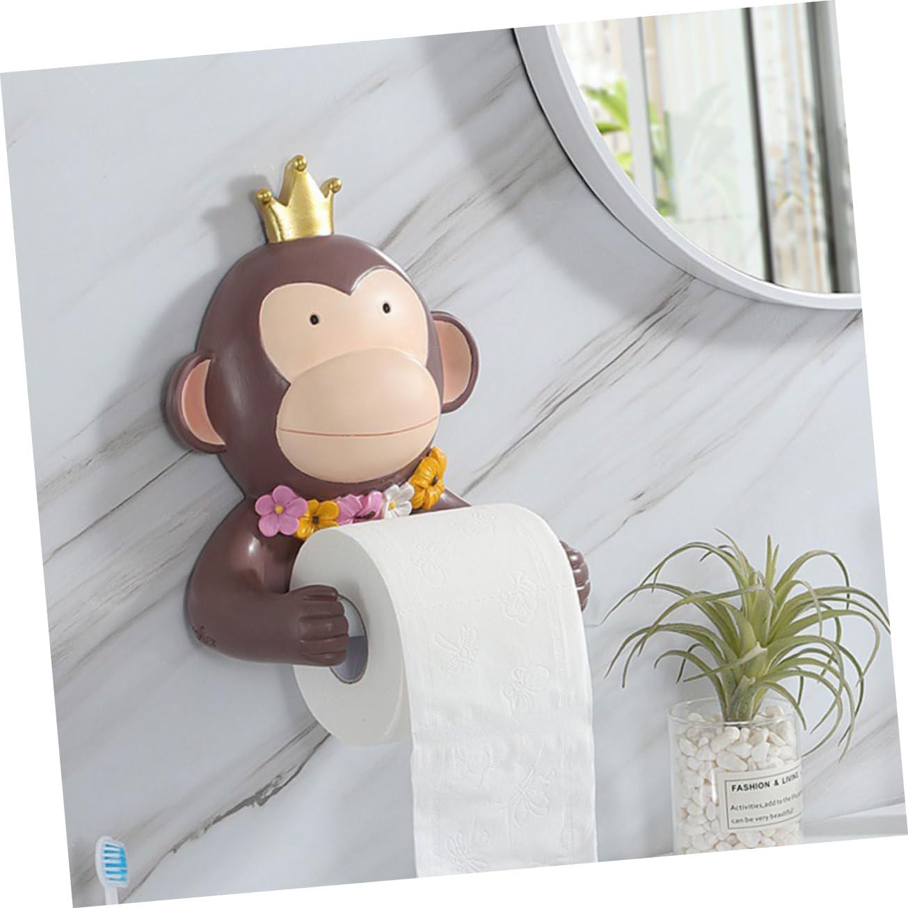 STOBOK Bathroom Shelf Over Toilet Roll Paper Hanger Decorative Tissue Rack Monkey Tissue Rack Hanging image 3