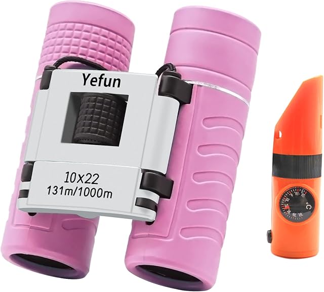 Yefun Binoculars with BAK4 Prism for kids,10x22 Compact Outdoor toys Apply to Educational Hiking Hunting Sightseeing Bird Watching,Gifts for 3-12 Year Old Boys and GirlsPink