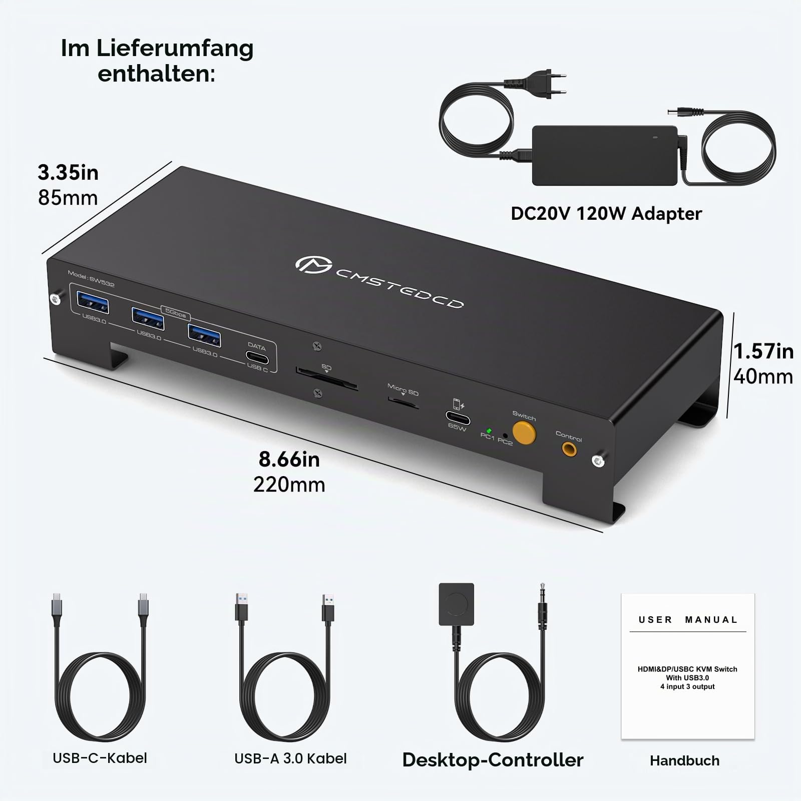 VPFET USB C KVM Docking Station für Laptop & Desktop 100W PD 4K60Hz HDMI Displayport KVM Switch 2 PC 3 Monitore 16-in-1, 1000Mbps Ethernet, 3xUSB 3.0, USB-C, 65W PD, SD Card Slot