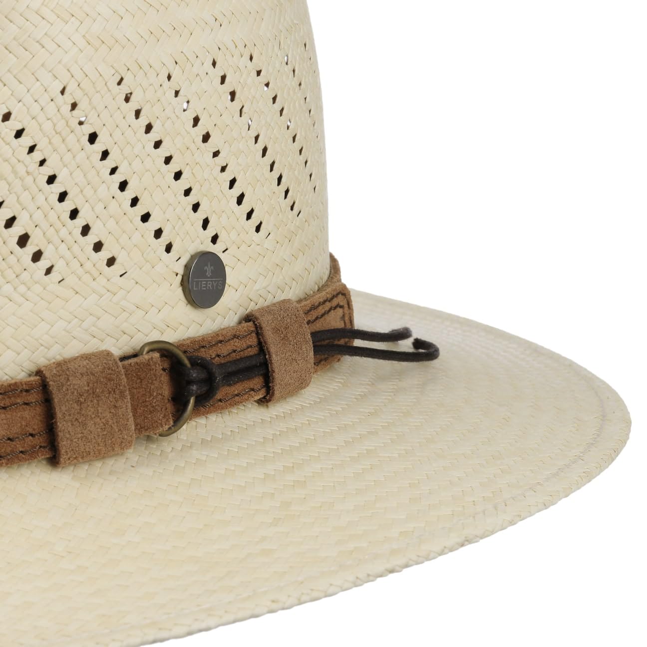 Lierys Air Panama Traveller Chapeau Paille Panama Protection UV Bande Cuir Made in Panama Unisexe Printemps Ete