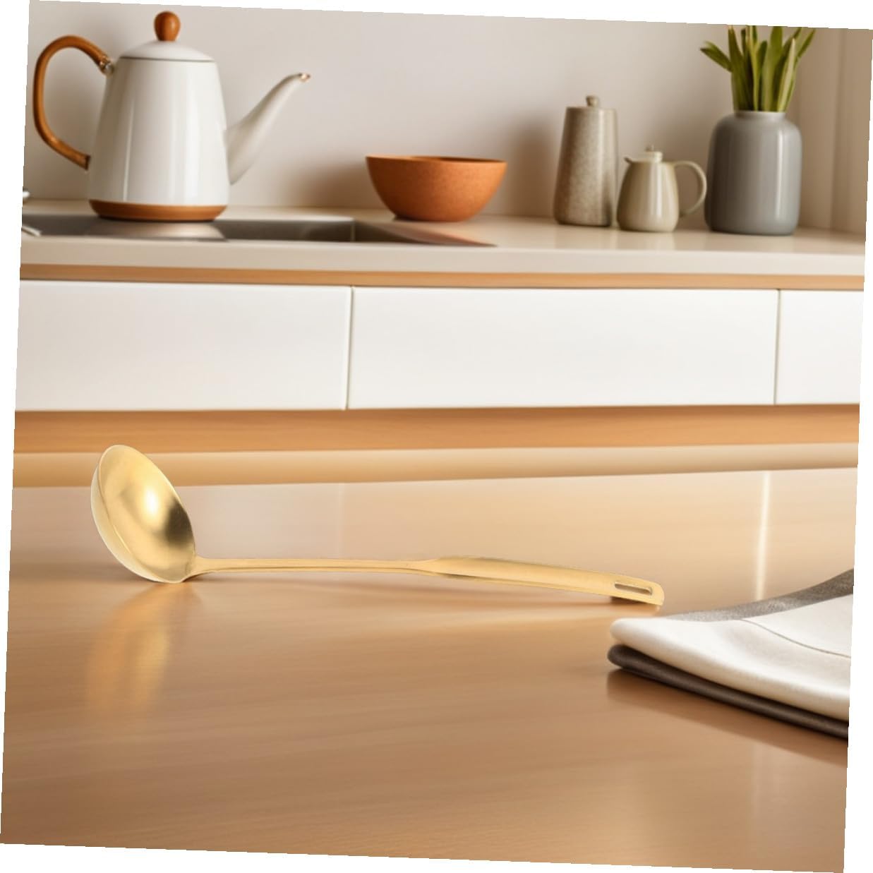 2pcs Stainless Steel Soup Ladles Thickened Golden Serving Spoons