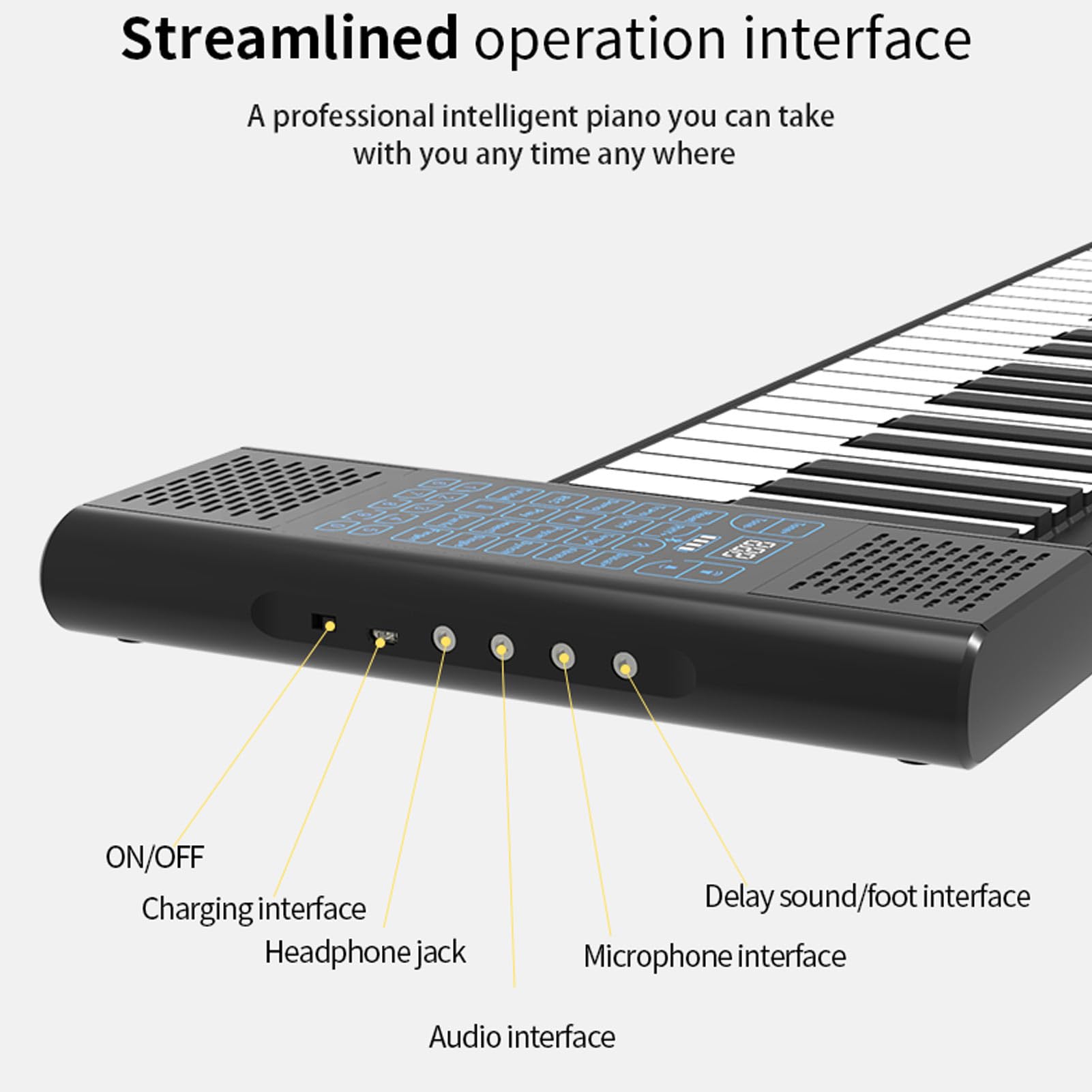 Przenośna Klawiatura Fortepianowa, Składane Elektroniczne Pianino Cyfrowe dla Początkujących, ładowalny Wyświetlacz LED Przenośne Pianino Cyfrowe ze 128 Tonami i 128 Rytmami