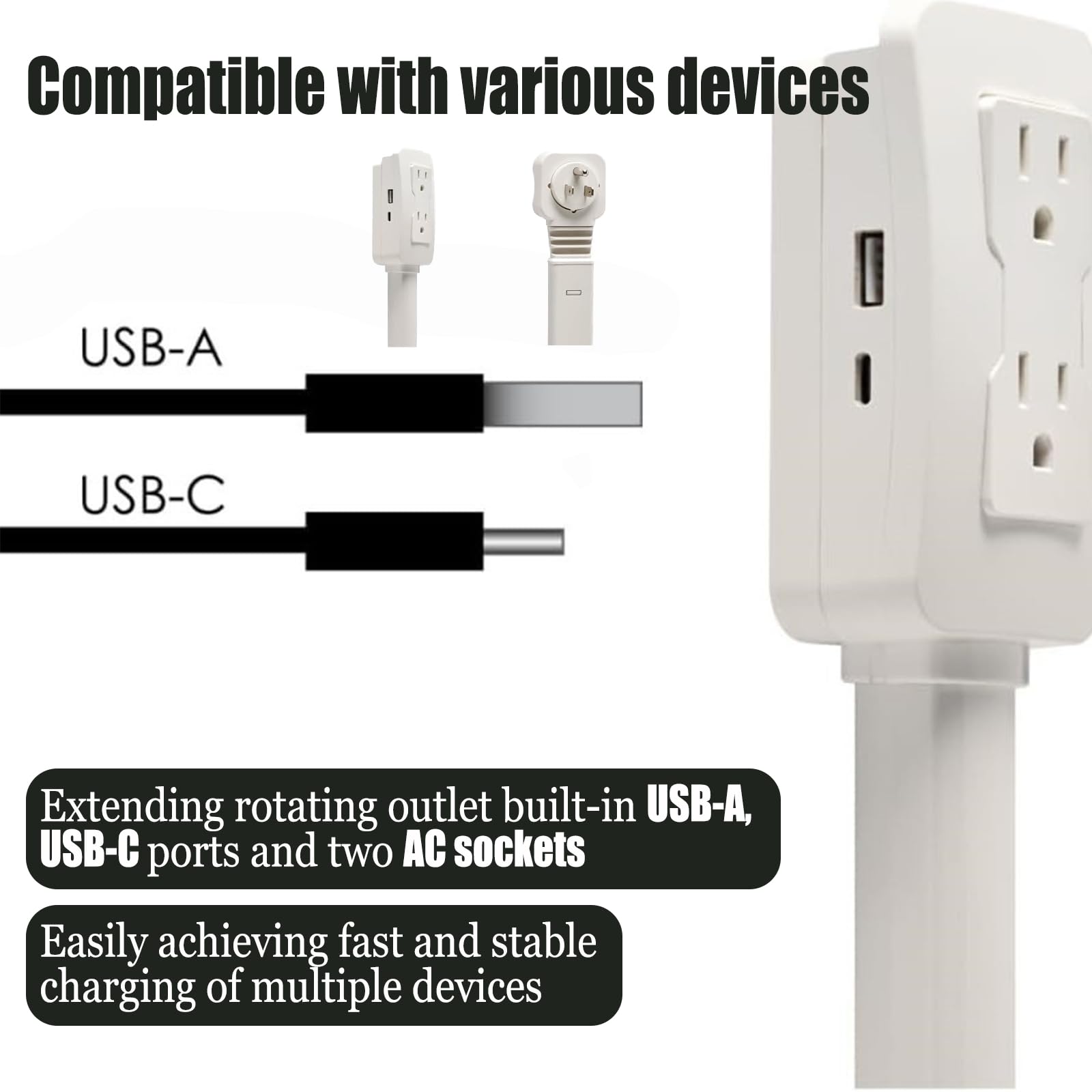 Rotating Socket Expander Electric Outlet Extender 1800J Power Socket Expander - Rotating Outlet ...