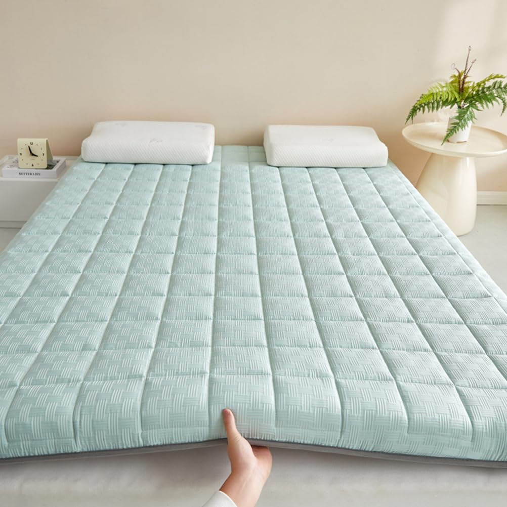 Green/5cm,90 * 200cm, Memory Foam Japanese Futon Mattress Topper Thicken 5Cm/8Cm Waffle Fabric Mattress Pad with Elastic Band Floor Mattress Topper Sleeping Mat for Camping Dormitory