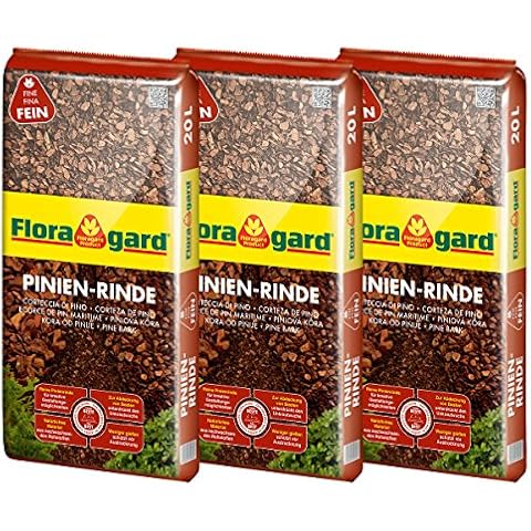 Floragard Mulch Pinienrinde 2-8 mm 3x20 L • superfein • dekorativer Bodenbelag • unterdrückt Unkrautwuchs • naturbelassen • Cover