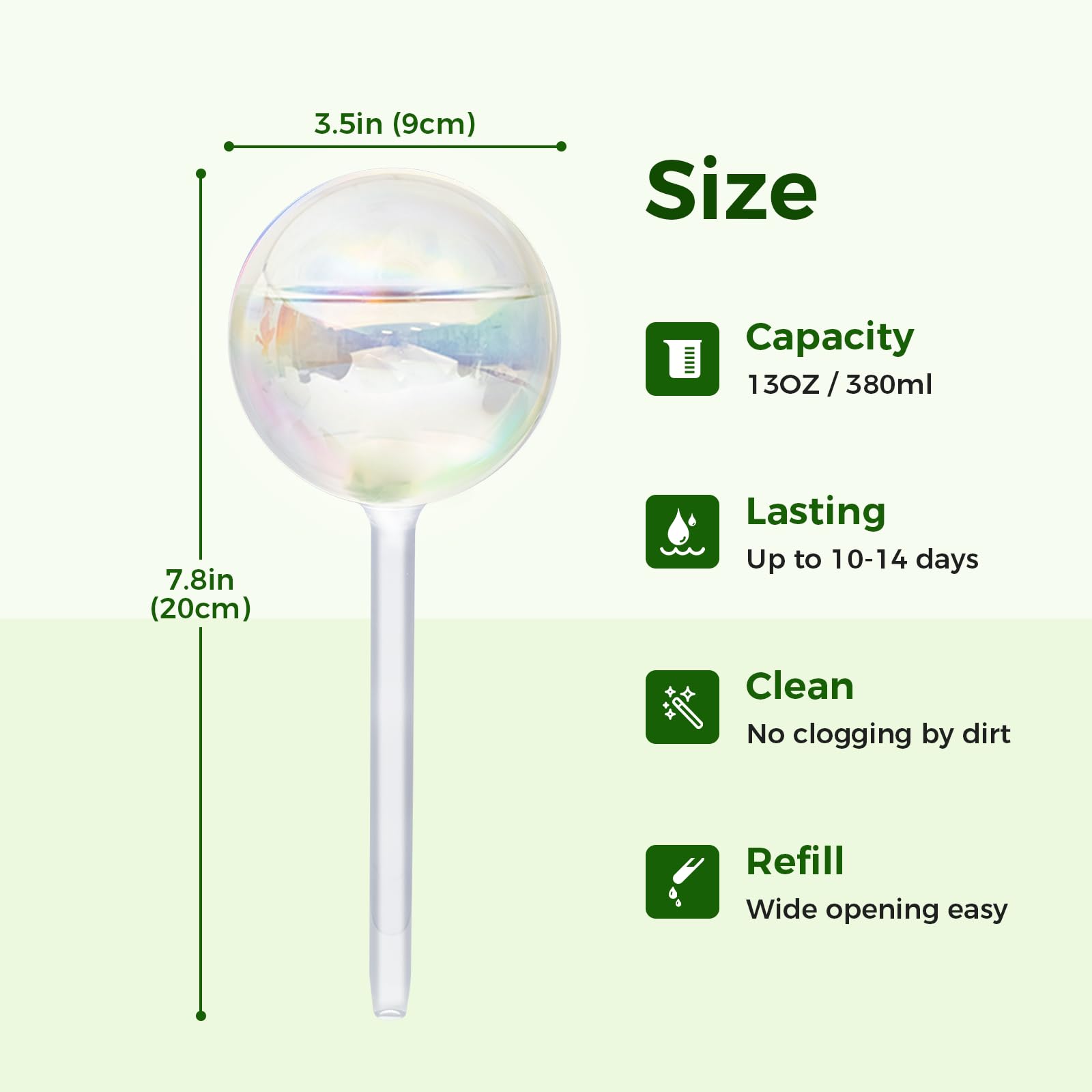 Bamworld Light Iridescent Rainbow Gradient Glass Self Watering Spikes and Globes 2 Pieces Automatic Irrigation for Indoor Outdoor Plants Watering Devices - Image 4