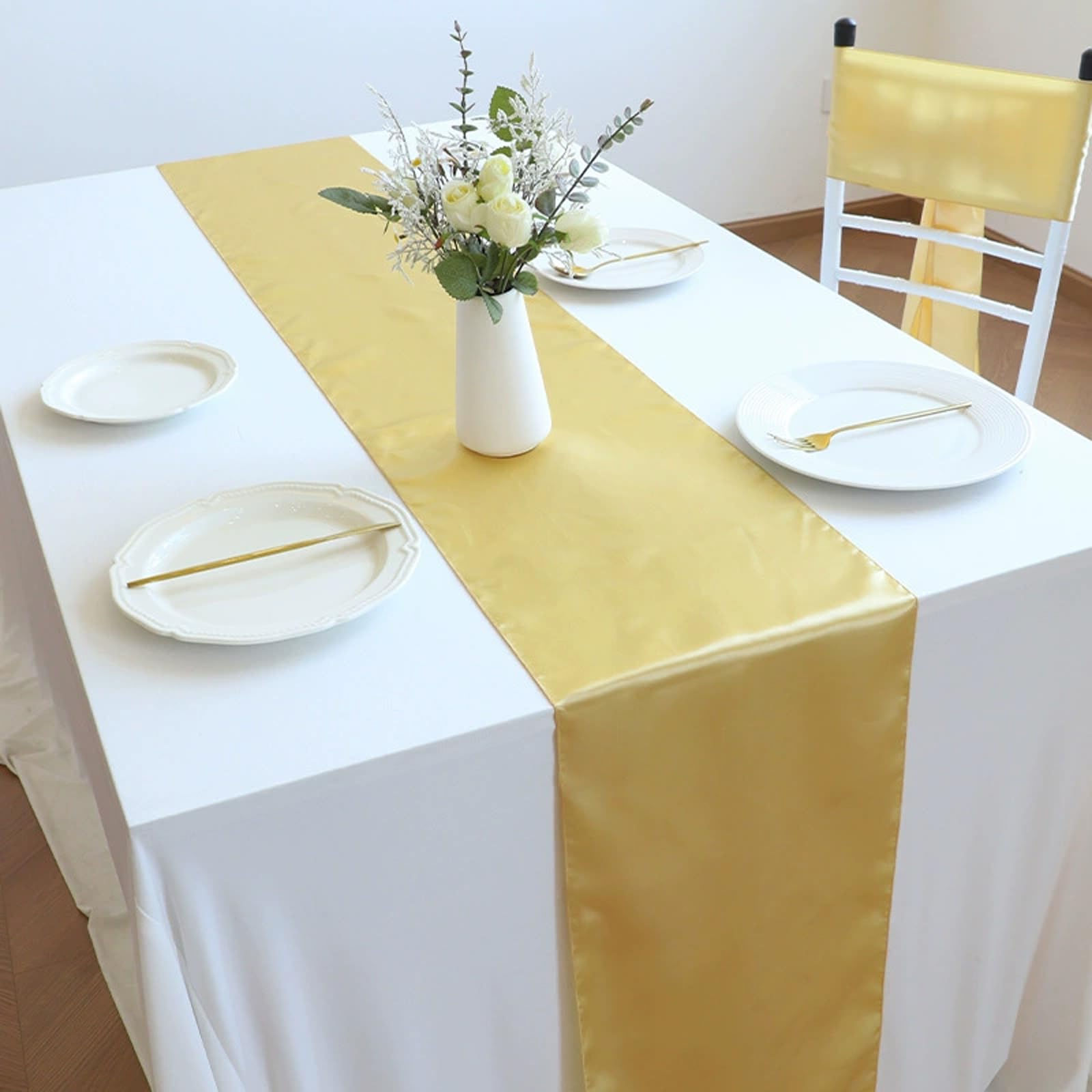 4 Packs Champagne Gold Table-runner 11.8*108.26in Long Bright Silky And Smooth Table Runners For Wedding Banquets Birthday Party