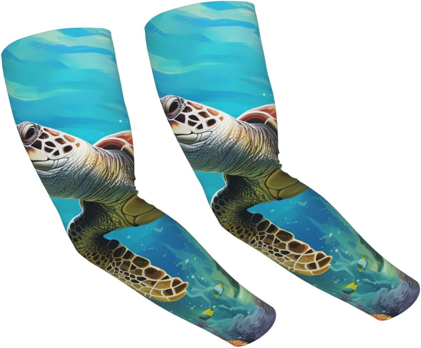 Dolphins Sea Turtle Coral Reef Arm Sleeves with Thumb Hole Sun Protection Sleeves UPF 50 Sports Compression Cooling Sun Sleeve