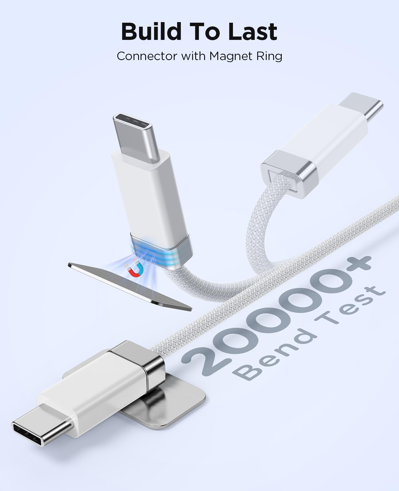 Magtame Staycable Cavo USB a USB C con supporto magnetico, cavo da 5 FT/1,5 m USB A a tipo C, ricarica rapida e gestione cavi da scrivania, compatibile con i-Phone 15 16 Pro Max