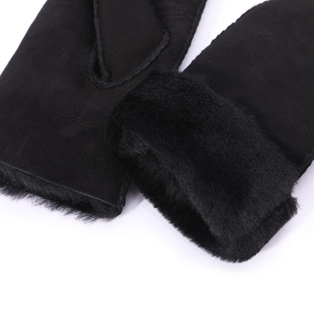 Harssidanzar Donna Guanti in pelle,Mitten pelle scamosciata calda di pecora Shearling Guanti in pelliccia Cuff KL026,Nero,taglia L