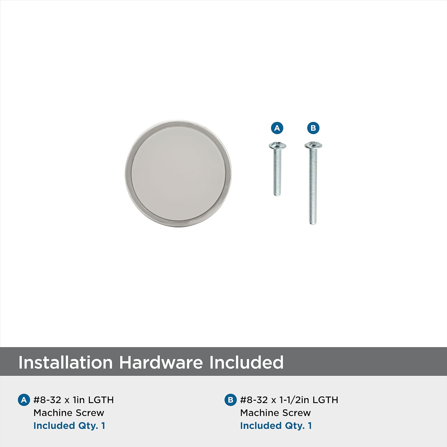 Polished Nickel and Frosted Round Cabinet Knob with Mounting Hardware