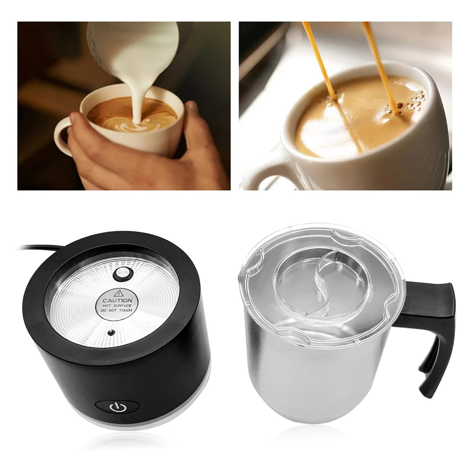 HMTE Montalatte Automatico e scaldalatte,Riscaldatore di Liquido Elettrico per Latte a Vapore con funzionalità Latte Caldo e Freddo,Creatore di Schiuma per montalatte Silenzioso