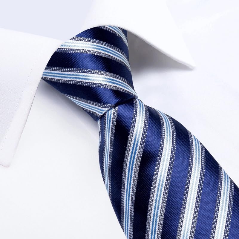 Set de corbata de seda para hombre 8cm a rayas miniatura 3