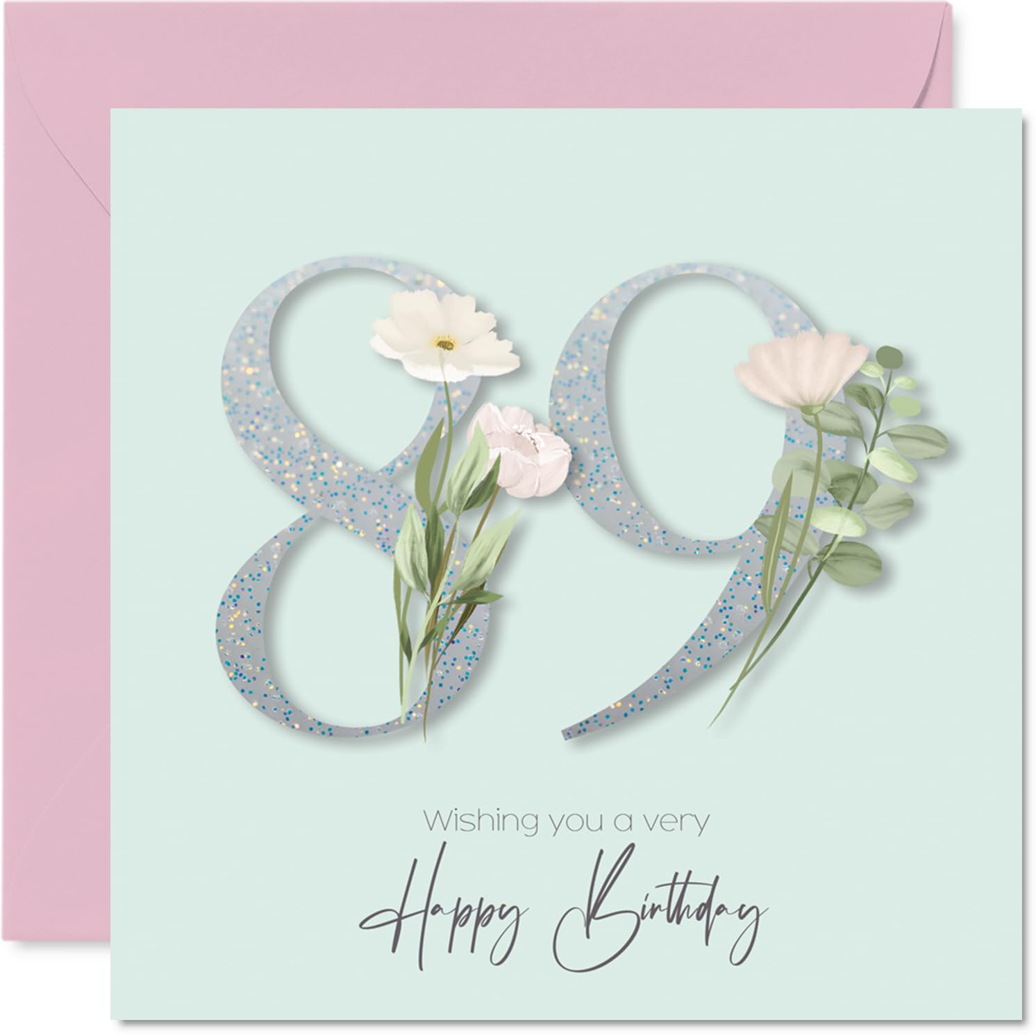 89th Birthday Cards for Women - Fancy Floral Flowers - Happy Birthday Card for 89 Year Old Woman Nanny Granny Grandma Auntie, 145mm Bday Greeting Cards