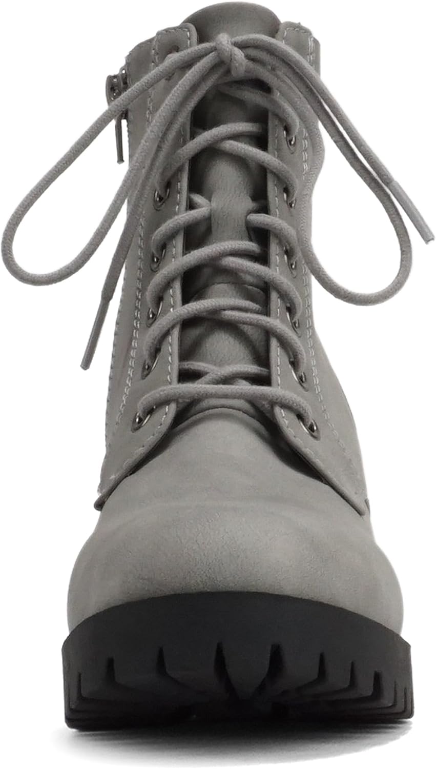 Soda Single Lug Sole Chunky Heel Combat Ankle Boot Lace up w/Side Zipper - Image 3