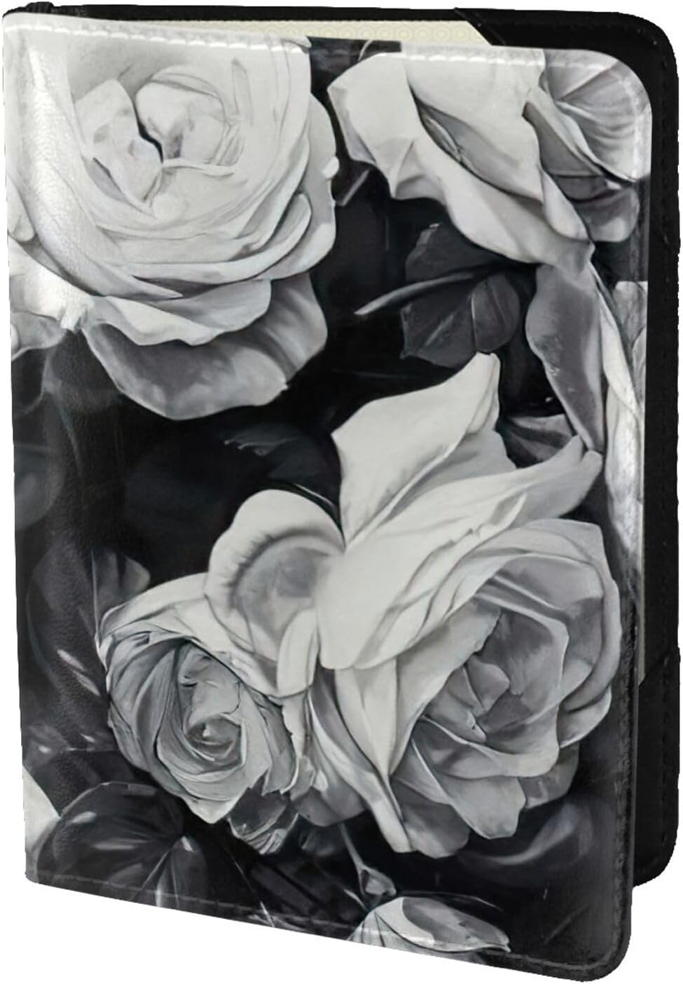 Black White Rose Print Passport Holder, Cute Passport Cover, Travel Wallet With Credit Card Slots Passport Wallet Waterproof Documents Organizer