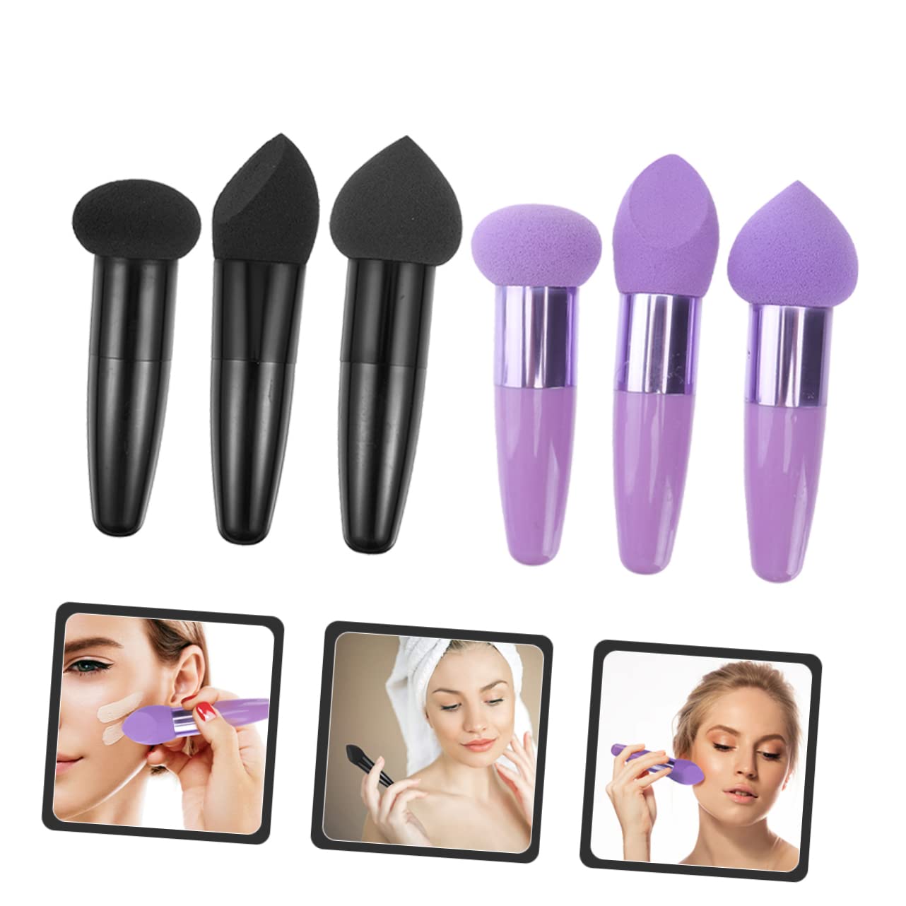 Beauty Make Up Puff Stifte in Stiftform aus Latex für Kosmetikanwendung | Make Up Schwamm Stift, Tragbar und Handlich, Schwarz und Violett, 6 Stück für Verschiedene Kosmetika