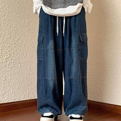 Wide Leg Pants Functional Oversized Cargo with Multiple Pockets Elastic Waist Perfect for Men's Casual Wear3